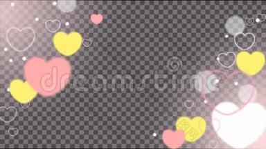 动画白心和粉红心与椭圆形状框架的情人节和婚礼主题。 粉红色的心和黄色的动画