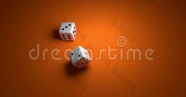 3D渲染动画3D渲染在橙色背景上掷骰子的动画，有21个结果
