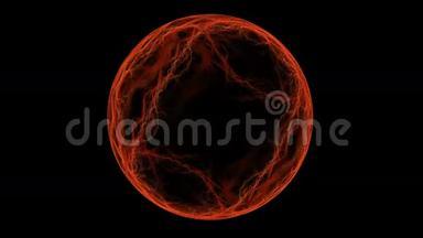 <strong>黑色</strong>背景上行星的分形红色<strong>大气</strong>。无缝可循环。高清视频。