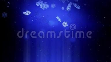 美丽的3D雪花在蓝色背景上空中飞舞。 用作圣诞节、新年贺卡或冬季主题或