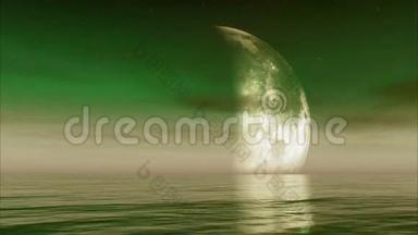 月亮相位在水中现实，月亮的时间经过它的阶段。