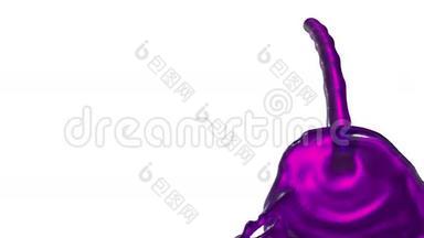 紫色液体的流动，如果汁溅在白色的背景上，滴落在白色上。 3D渲染与阿尔法面具