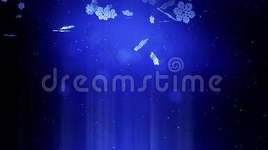 美丽的3D雪花在蓝色背景下在夜间飘落。 用作圣诞节、<strong>新</strong>年</strong>贺卡或冬<strong>季</strong>主题的动画