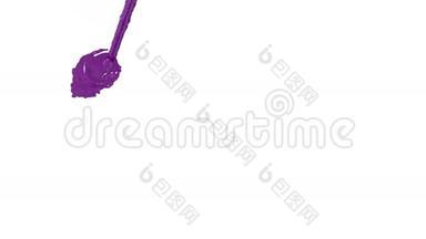 紫罗兰色的油漆流落在白色的背景屏幕上，滴落在白色上. 3D渲染与阿尔法面具