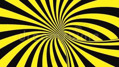 黑色和黄色的迷<strong>幻光</strong>学错觉。 抽象催眠动画背景.. 螺旋几何循环警告壁纸