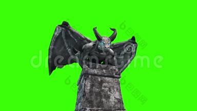 Gargoyles<strong>动画</strong>雕像向下绿色屏幕3D渲染<strong>动画</strong>