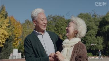 幸福的老年夫妇在公园里