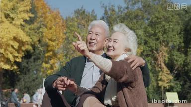 幸福的老年夫妇坐在公园里