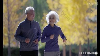 幸福的老年夫妇在<strong>公园</strong>里锻炼身体