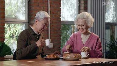 老年夫妇关爱活力餐具素材