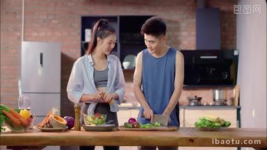 青年伴侣做饭饮食宣传素材