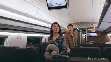 高铁上情侣在放行李步行异性恋影像