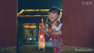 小女孩<strong>儿童</strong>中式庭院横屏传统文化影像