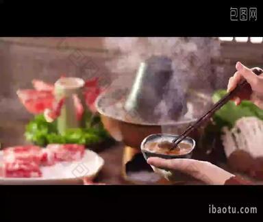美味的火锅涮肉餐桌筷子清晰实拍
