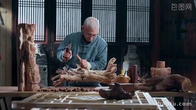 工匠师雕刻根雕传统传统文化素材