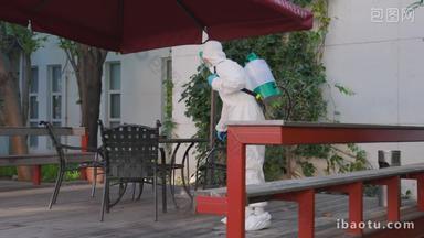 防疫人员用喷雾剂杀菌消毒传染病防病毒口罩影像