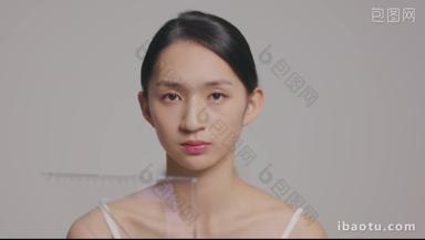 整形医生测量青年女人面部外科手套优雅高清视频