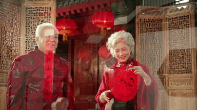 <strong>中国</strong>老年夫妇贴窗花窗花视频