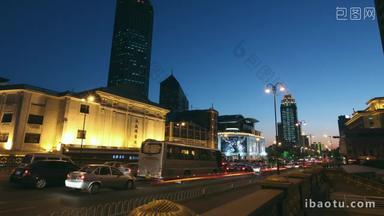 天津城市建筑夜景低视角高清实拍