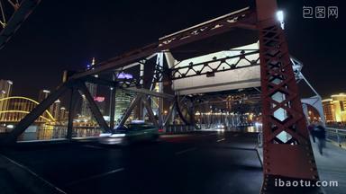 天津解放桥夜景风景机动车画面
