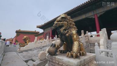 北京故宫狮子动物形象墙实拍素材