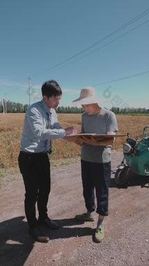 科研人员和农民在麦田里交流技术