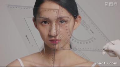 整形医生测量青年女人面部准确横屏高清实拍