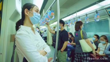 青年女人通勤者防流感口罩预防视频