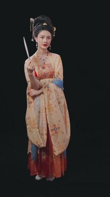 古装女人传统服饰伞全身像实拍素材