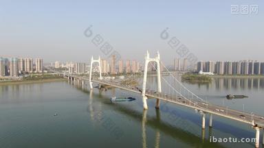 湖南长沙湘江三汊矶大桥航拍