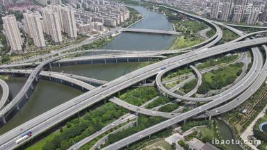 福建福州国货互通城市高架立交桥交通转盘航拍4K