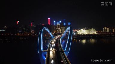 广西南宁大桥夜景灯光航拍