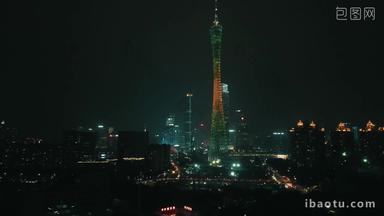 广州塔夜景灯光航拍
