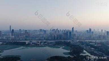 湖北武汉城市清晨日出彩霞航拍摄影图