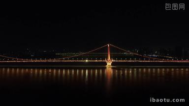 湖北武汉鹦鹉洲<strong>长江大桥</strong>夜景航拍
