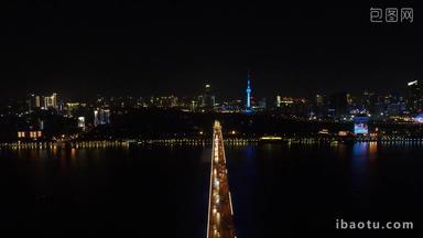 湖北武汉鹦鹉洲长江大桥夜景航拍