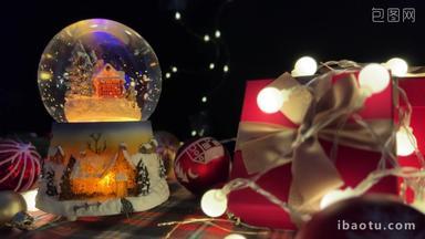圣诞节日旋转的水晶球实拍4k