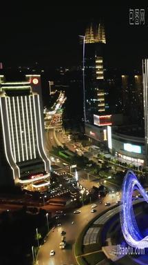城市航拍武汉夜景交通竖屏