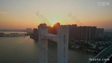 航拍广东潮州大桥建筑景观