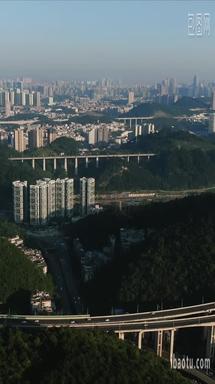 贵阳城市清晨交通高架桥竖屏航拍