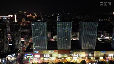 航拍湖北宜昌沿江大道万达广场宜昌国际广场夜景