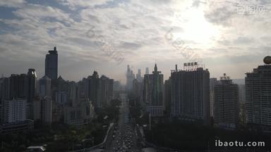 航拍广西南宁城市清晨高楼建筑
