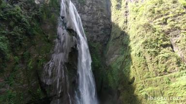 自然风光大山深处悬崖瀑布流水航拍