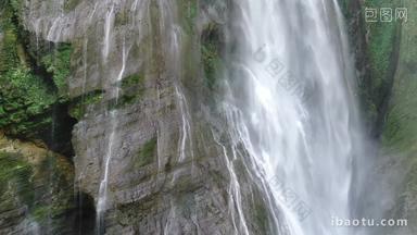 自然风光大山深处悬崖瀑布流水航拍