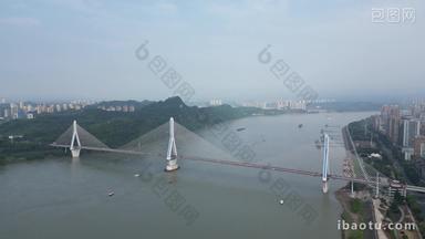 城市航拍湖北宜昌长江大桥交通