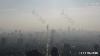 城市航拍南京清晨迷雾高楼建筑