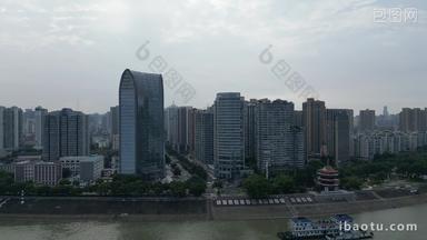 城市航拍宜昌长江边高楼建筑CBD