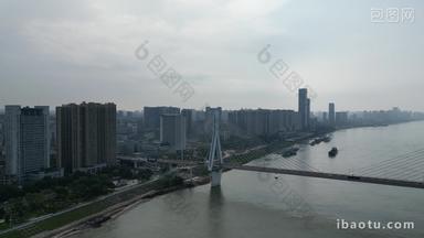 城市航拍宜昌长江边高楼建筑CBD
