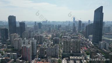 航拍武汉城市密集高楼建筑