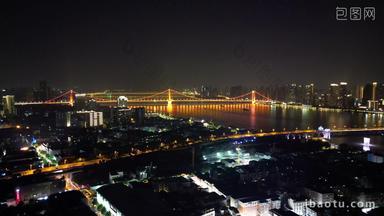 湖北武汉长江大桥夜景航拍